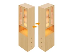 Estante/Vitrine - 60×40×200 cm - 3 gavetas laterais e 2 portas de vidro - LED - Lados esquerdo/direito reversíveis - Natural