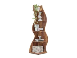 Etagère de canto moderna com 5 níveis, Pequena biblioteca de canto elegante, Suporte para plantas e unidade de organização com formato único, Castanho