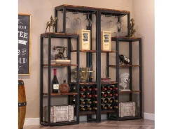 Etagère de vin autônoma com 5 andares, com suporte em vidro e espaço para guardar vinhos, estante industrial para bar, cozinha, sala de jantar (castanho)