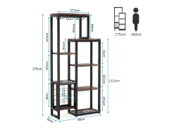 Etagère de vin autônoma com 5 andares, com suporte em vidro e espaço para guardar vinhos, estante industrial para bar, cozinha, sala de jantar (castanho)