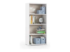 Etante Ddjuri, Biblioteca com 3 prateleira ajutávei, Etante de livro, Armário de parede com prateleira, 100% Fabricado em Itália, 60x30h130 cm, Branco e Carvalho