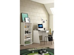 Etante Ddjuri, Biblioteca com 3 prateleira ajutávei, Etante de livro, Armário de parede com prateleira, 100% Fabricado em Itália, 60x30h130 cm, Branco e Carvalho