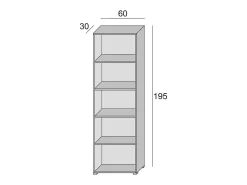 Etante Dedjoum, Biblioteca com 4 prateleira ajutávei, Etante de livro, Armário de parede com prateleira, 100% Fabricado em Itália, 60x30h195 cm, Branco e Cimento