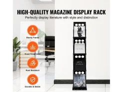 Expositor de Cartões, SucceBuy Expositor de Revistas Dobrável com 4 Bolsos, Expositor de Folhetos para Escritório
