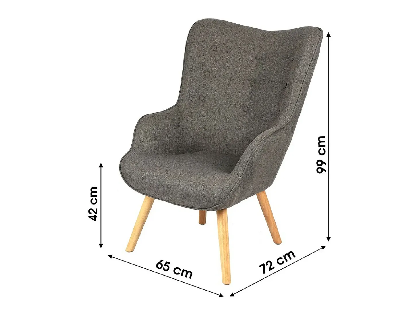 Fauteuil de salon en tissu gris foncé avec pieds en bois collection ENJOY. Style scandinave