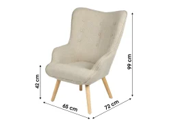 Fauteuil de salon en tissu beige avec pieds en bois collection ENJOY. Style scandinave