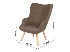 Fauteuil de salon en tissu coloris taupe avec pieds en bois collection ENJOY. Style scandinave