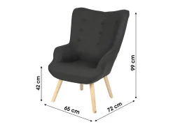 Fauteuil de salon en tissu noir avec pieds en bois collection ENJOY. Style scandinave