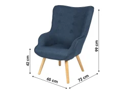 Fauteuil de salon en tissu bleu denim avec pieds en bois collection ENJOY. Style scandinave