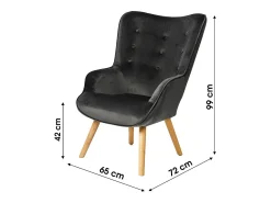 Fauteuil de salon en velours gris foncé avec pieds en bois collection ENJOY. Style scandinave