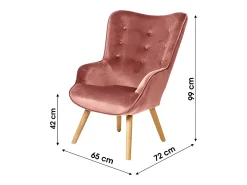 Fauteuil de salon en velours rose avec pieds en bois collection ENJOY. Style scandinave