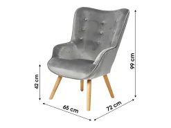 Fauteuil de salon en velours gris clair avec pieds en bois collection ENJOY. Style scandinave