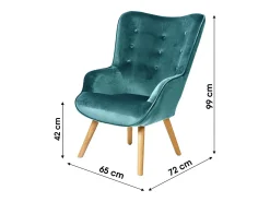 Fauteuil de salon en velours bleu canard avec pieds en bois collection ENJOY. Style scandinave