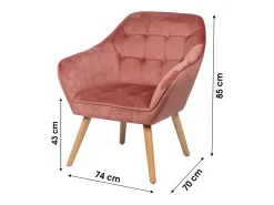 Fauteuil en velours rose avec pieds en bois – 74x70xH85 cm, hauteur d'assise 43 cm – Collection VELUREA