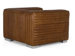 Fauteuil rembourré em couro de forma cúbica e pés em aço