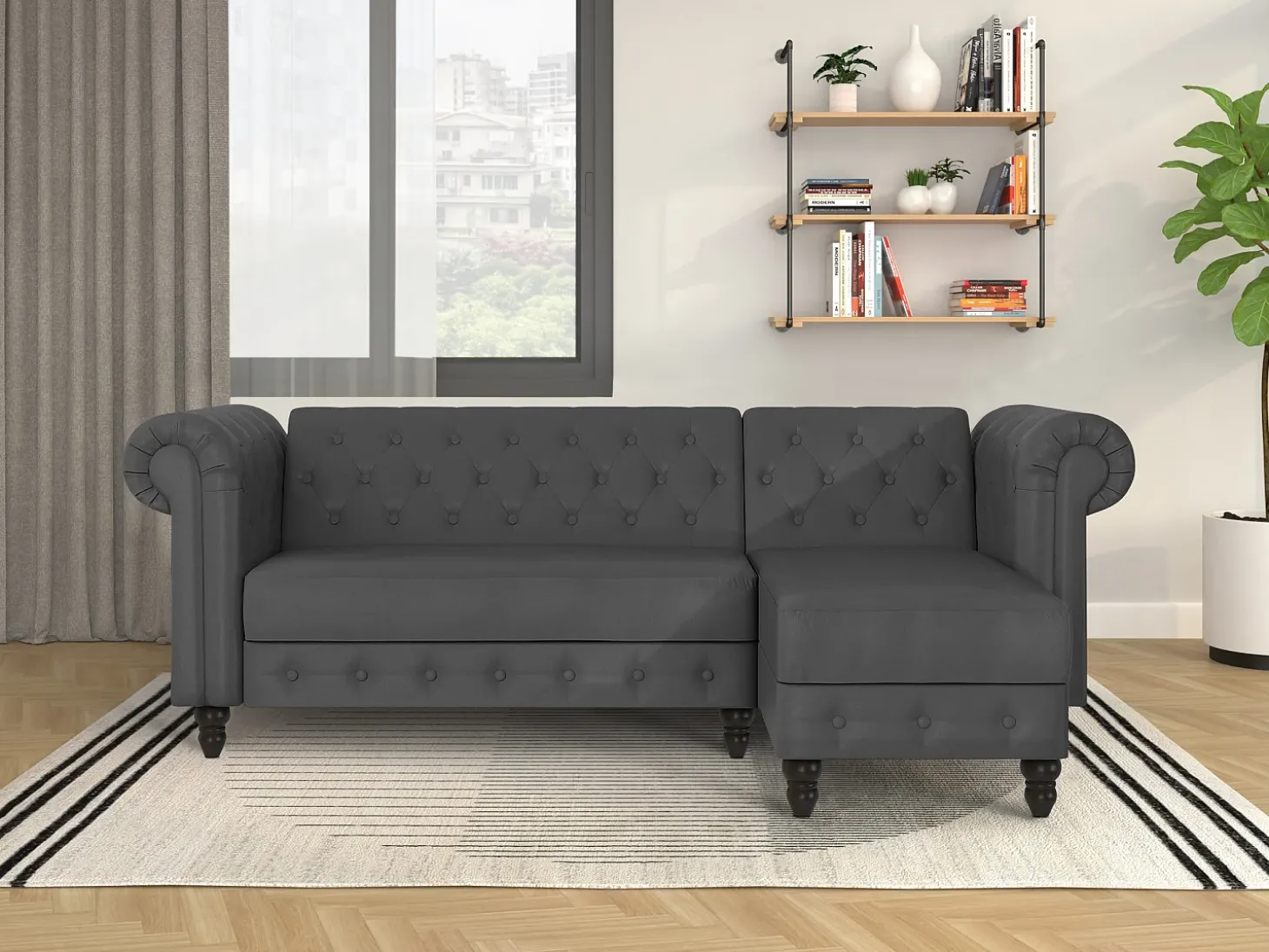 Felix | Sofá-cama Chaise Longue em PU cinzento