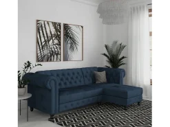 Felix | Sofá-cama com chaise longue em veludo azul