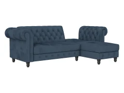 Felix | Sofá-cama com chaise longue em veludo azul