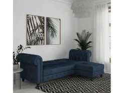 Felix | Sofá-cama com chaise longue em veludo azul