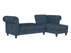 Felix | Sofá-cama com chaise longue em veludo azul