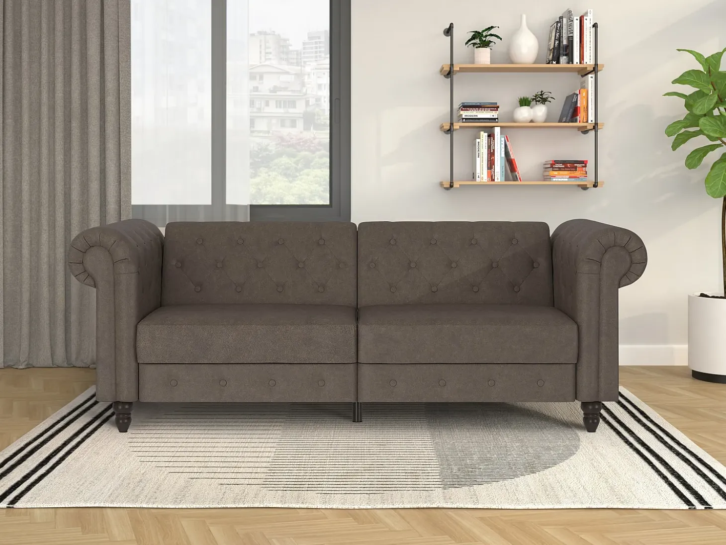 Felix | Sofá-cama de 3 lugares em microfibra castanho-escuro
