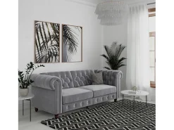 Felix | Sofá-cama de 3 lugares em veludo cinzento claro