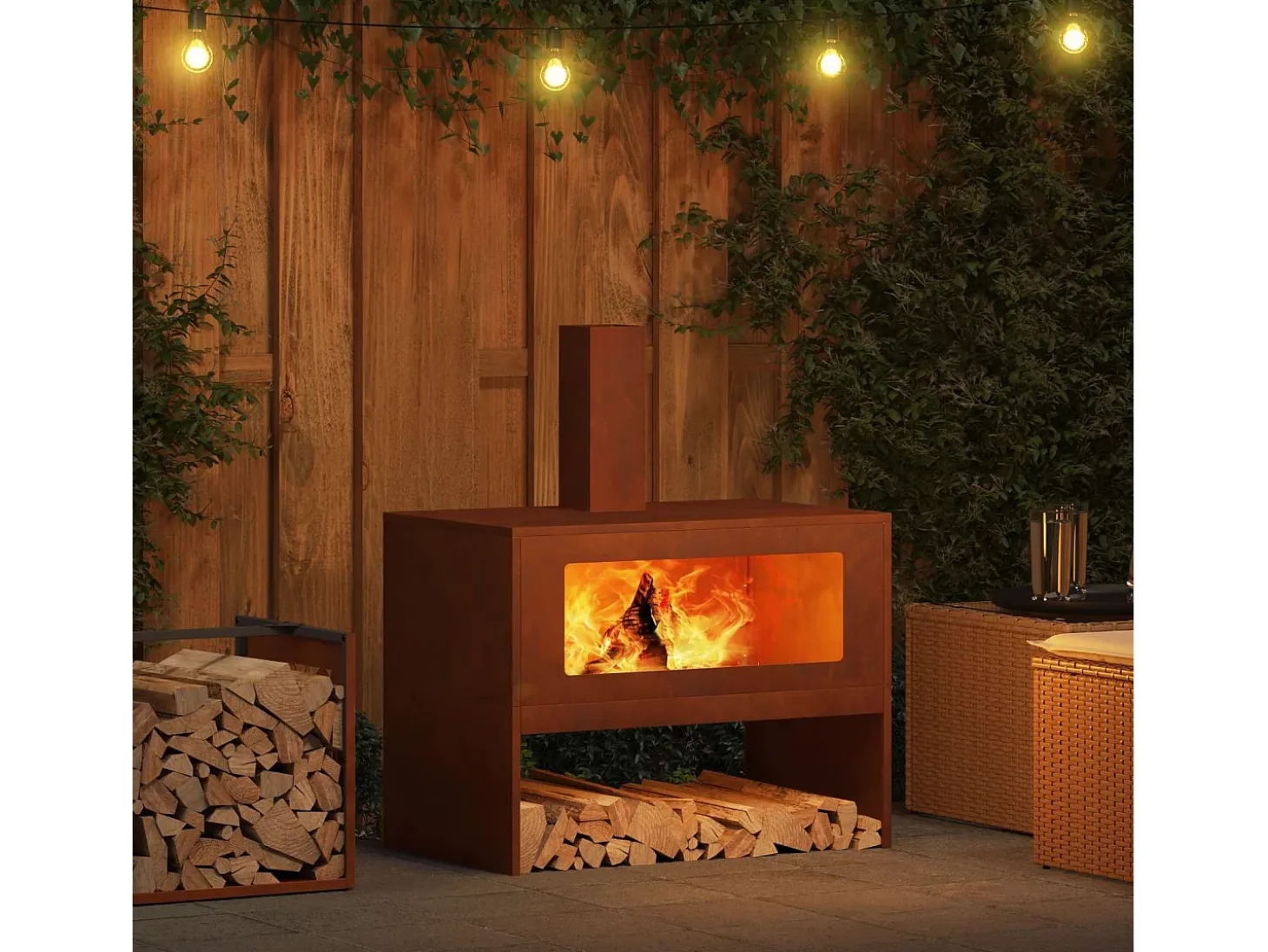 Fire Pit Castanho 80 x 50 x 96 cm Aço resistente às intempéries