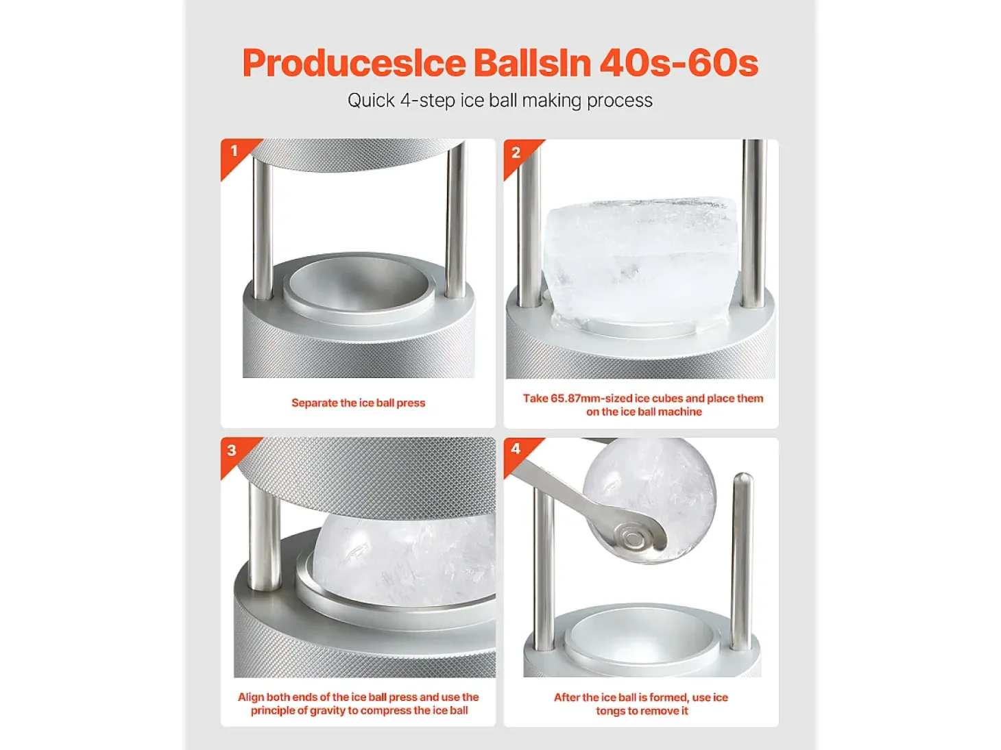 Forma de Gelo SucceBuy Prensa de Gelo, Kit de Máquina de Gelo de 5.3 cm para Uísque, Prata, Ideal para Bebidas e Festas