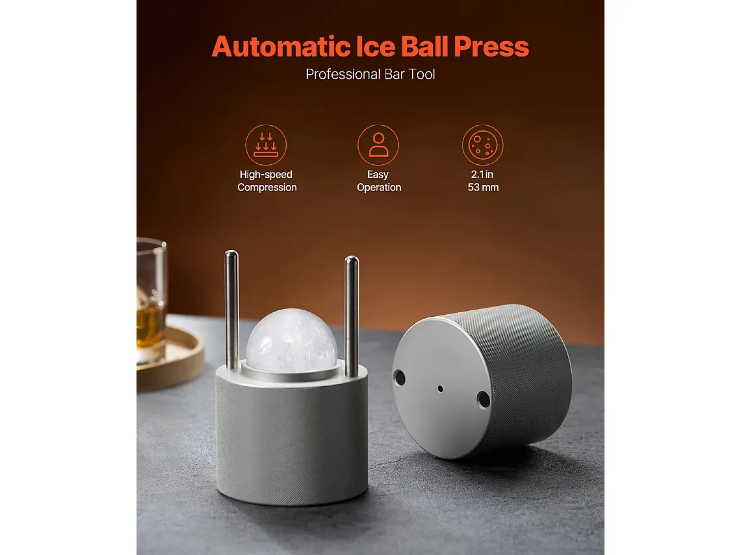 Forma de Gelo SucceBuy Prensa de Gelo, Kit de Máquina de Gelo de 5.3 cm para Uísque, Prata, Ideal para Bebidas e Festas