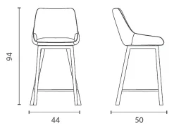 Fox - Banqueta de tecido preto - Conjunto de 2 peças