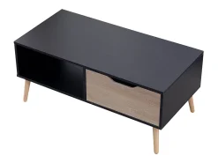 FREJA mesa de café preta escandinava estilo escandinavo com gaveta