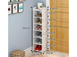 Gabinete de sapatos 7 níveis em madeira plástica, prateleira de armazenamento de sapatos, 26x25x96cm, branco