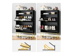 Gabinete de sapatos, com 2 portas de terceirização e 1 prateleira aberta, anti-Inclined, Black, 80x24x117cm Design