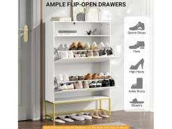 Gabinete de sapatos, com 2 portas de terceirização e 1 prateleira aberta, anti-plina, branca, 80x24x117cm Design