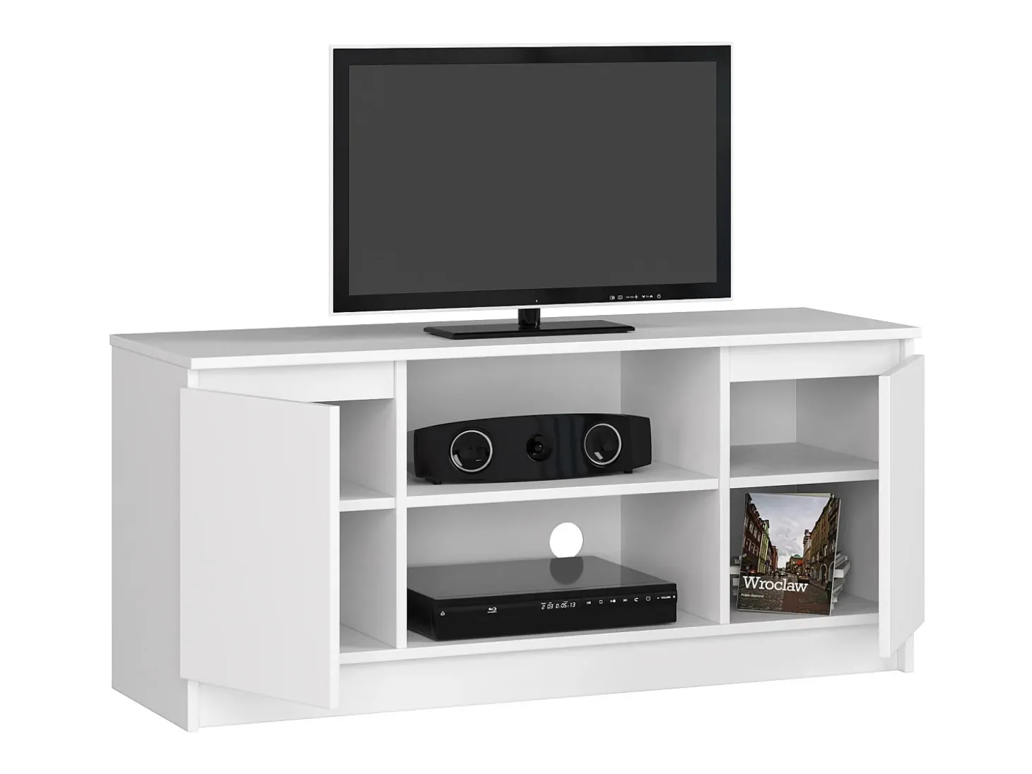 Gabinete de TV 120 cm 2D 1P Branco - Moderno e Funcional, 2 Prateleiras e Portas, Acabamento Fosco, Material Durável, Montagem Independente