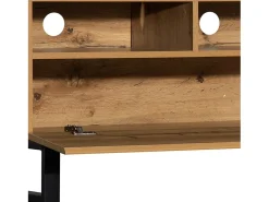 Gabinete de TV 2 gavetas 1 portas e 3 nichos - em MDF - Efeito de grão de madeira e pés de metal - 180x38x50cm