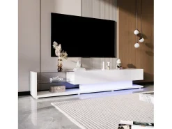 Gabinete de TV 2 gavetas e 2 prateleiras de vidro, painéis baixos, com LED variável, carga máxima de 50 kg, 170x36x38cm, branco
