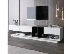 Gabinete de TV com 3 gavetas e 4 nicho - Branco e Black - Placa de partículas - 190x34x40cm