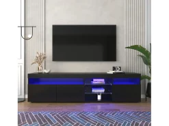 Gabinete de TV em MDF, com LED 4 modos 16 cores, 3 portas e 5 nicho, preto, 180x35x45cm