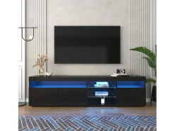 Gabinete de TV em MDF, com LED 4 modos 16 cores, 3 portas e 5 nicho, preto, 180x35x45cm