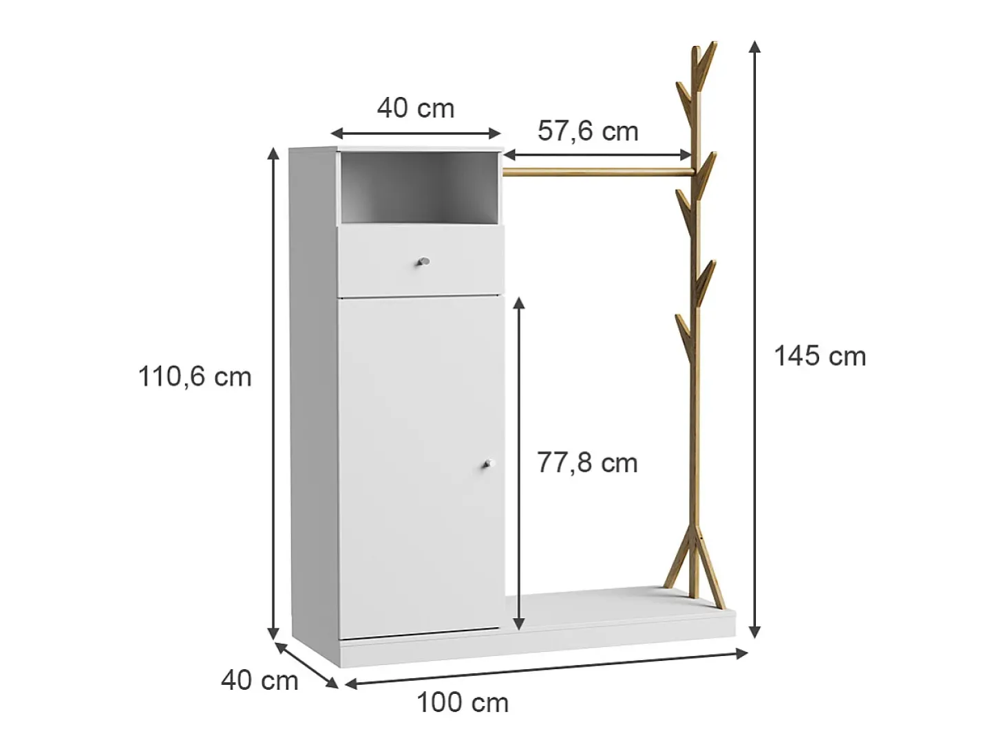 Garderobenschrank branco/bambu 100x40x145 liria