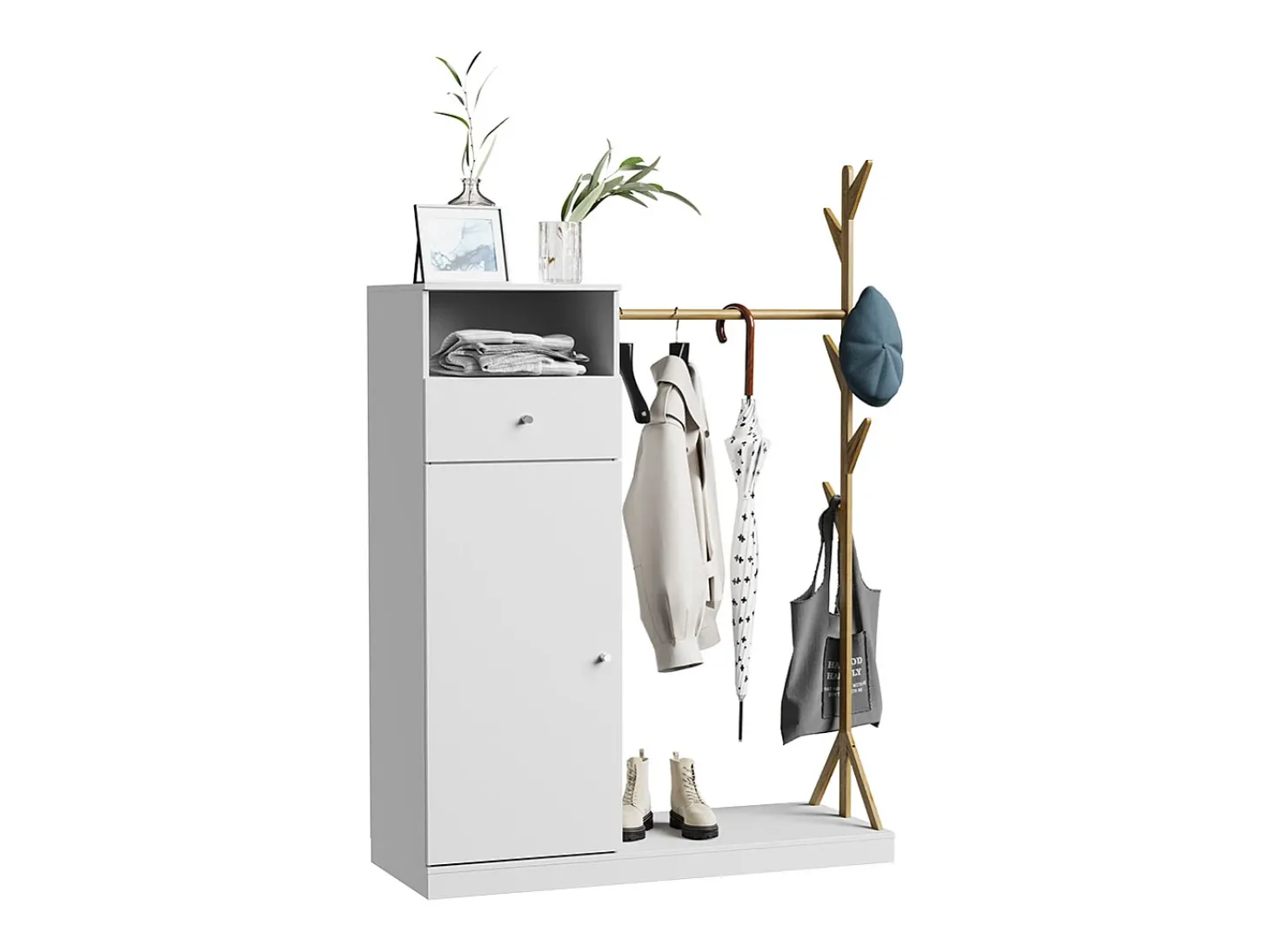 Garderobenschrank branco/bambu 100x40x145 liria