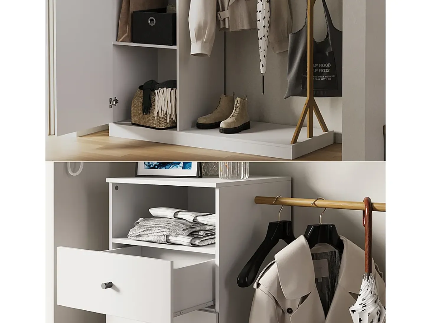 Garderobenschrank branco/bambu 100x40x145 liria