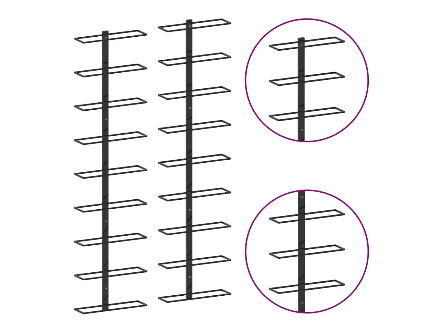Garrafeiras de parede para 18 garrafas 2 pcs ferro preto PT514918
