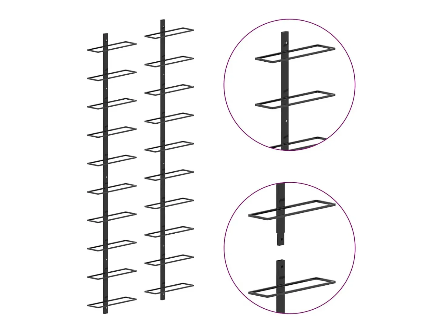 Garrafeiras de parede para 20 garrafas 2 pcs metal preto PT157005