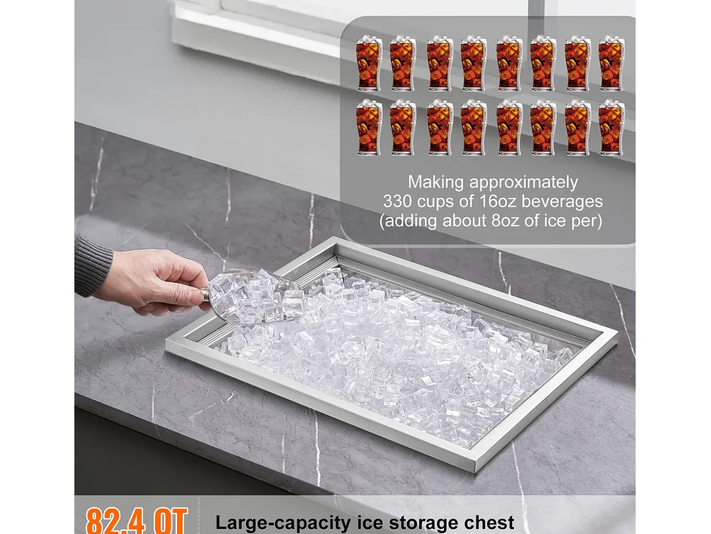 Geladeira Embutida SucceBuy, 53 x 43 x 46 cm, Baldes de Gelo de Aço Inoxidável com Tampa, Bar de Gelados para Cozinha Exterior