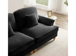 Grande Sofá 2 Lugares em Chenille - Capa Removível e 2 Almofadas - 194x83.5x93cm - Preto