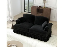 Grande Sofá 2 Lugares em Chenille - Capa Removível e 2 Almofadas - 194x83.5x93cm - Preto