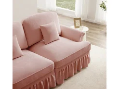 Grande Sofá 2 Lugares em Chenille - Capa Removível e 2 Almofadas - 194x83.5x93cm - Rosa
