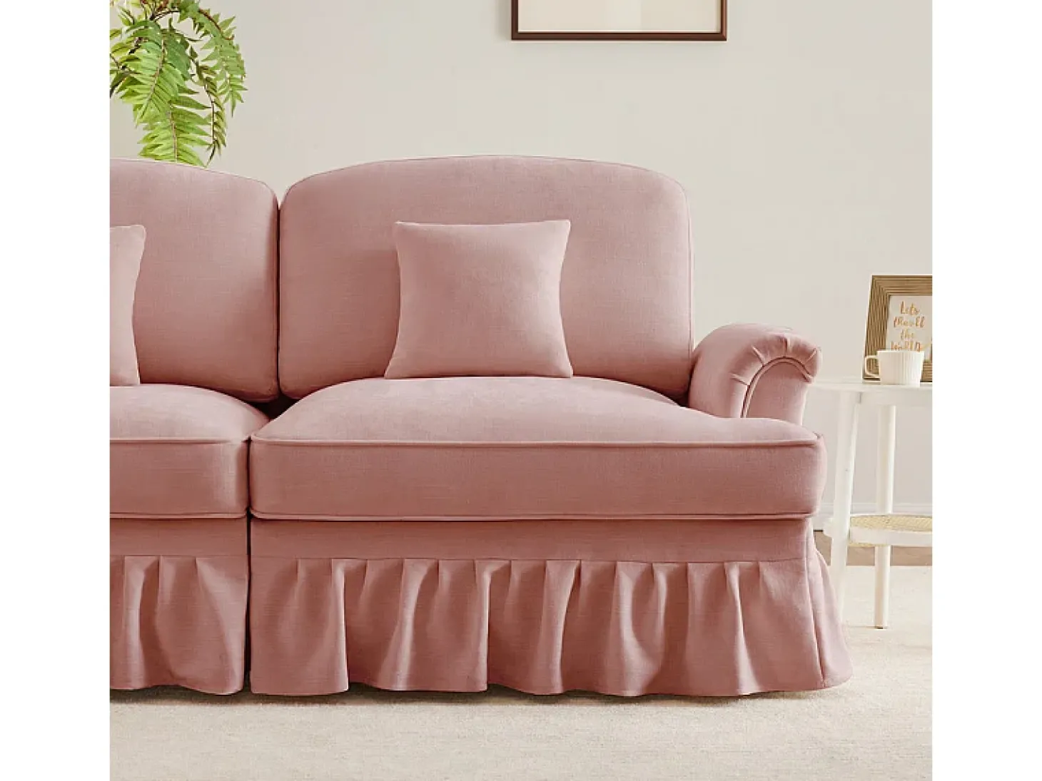 Grande Sofá 2 Lugares em Chenille - Capa Removível e 2 Almofadas - 194x83.5x93cm - Rosa